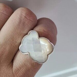 Tous Sterling Silver Big White Mother of Pearl Ring Size 7